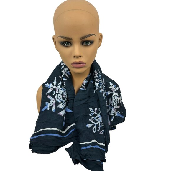 J. Jill Winter-Themed Navy Blue Snowflake Scarf 100% Viscose Womens Accessory - Picture 2 of 5